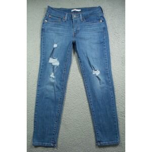 Levis Jeans Womens Size 27 Blue Denim Boyfriend Fit Mid Rise Stretch Distressed